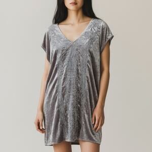 Soft Surroundings Gray Crushed Velvet Mini Dress Boho Winter Tunic Petite Large